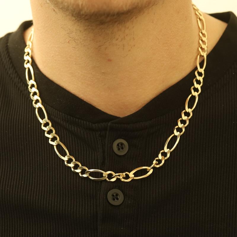 Yellow Gold Diamond Cut Figaro Chain Men's Necklace 20 1/4