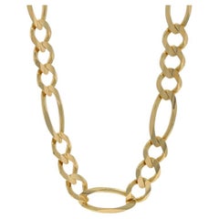 Yellow Gold Diamond Cut Figaro Chain Men's Necklace 20 1/4" - 14k Italy