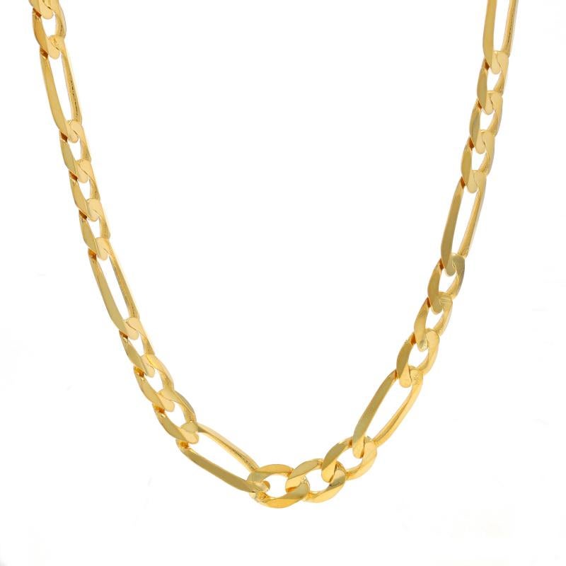 Metal Content: 10k Yellow Gold

Chain Style: Diamond Cut Figaro
Necklace Style: Chain
Fastening Type: Lobster Claw Clasp

Measurements

Length: 22
