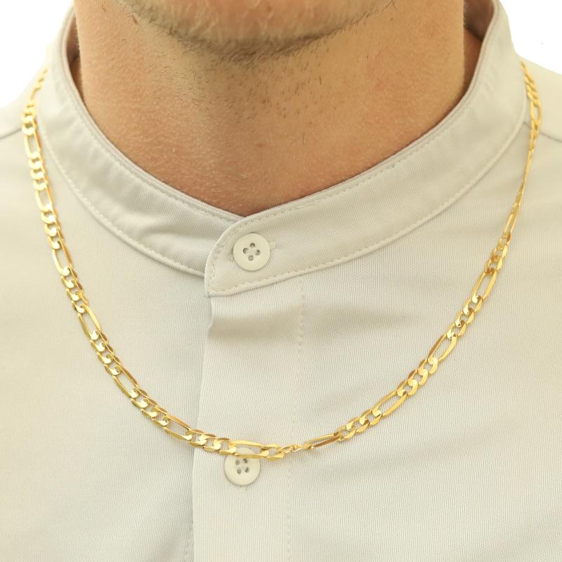 Yellow Gold Diamond Cut Figaro Chain Men's Necklace 22