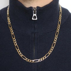 Yellow Gold Diamond Cut Figaro Chain Men's Necklace, 14k Lobster Clasp
