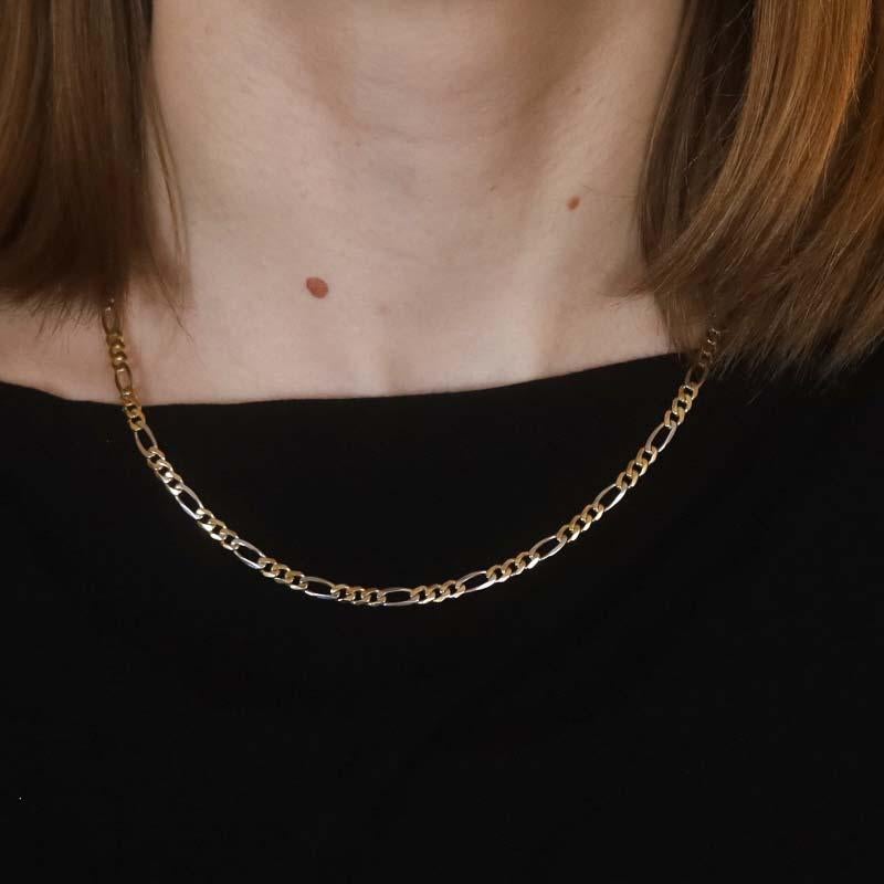 Yellow Gold Diamond Cut Figaro Chain Necklace 18