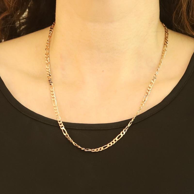 Collier de chaîne Figaro en or jaune avec diamants 20 1/2