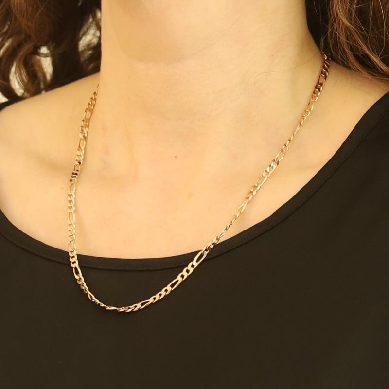 Collier de chaîne Figaro en or jaune avec diamants 20 1/2