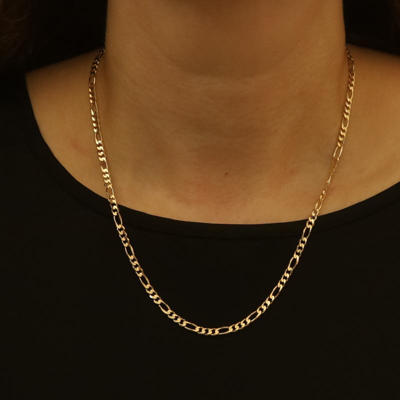 Collier unisexe en or jaune avec chaîne de Figaro taillée en diamant 20