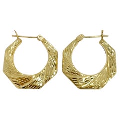 Vintage Yellow Gold Diamond Cut Hoop Earrings