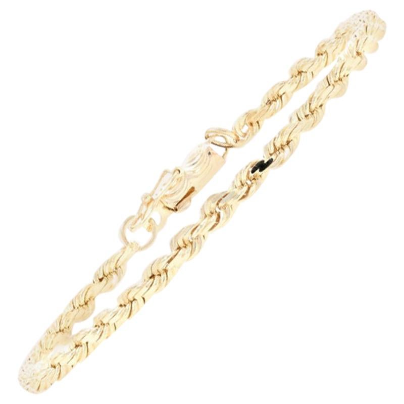 Yellow Gold Diamond Cut Rope Chain Bracelet, 14 Karat Box Clasp Women's