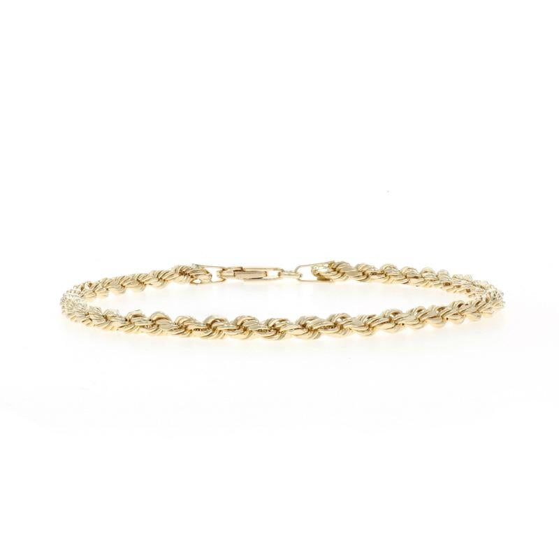 Metal Content: 10k Yellow Gold

Chain Style: Diamond Cut Rope
Bracelet Style: Chain
Fastening Type: Lobster Claw Clasp

Measurements

Chain Width: 1/8