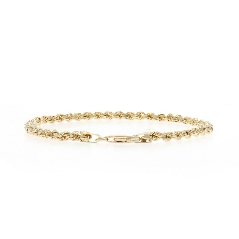 Yellow Gold Diamond Cut Rope Chain Bracelet 7 1/4