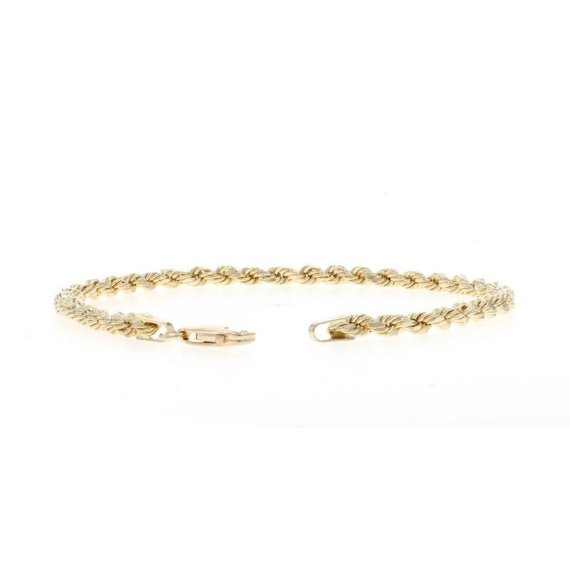 Yellow Gold Diamond Cut Rope Chain Bracelet 7 1/4