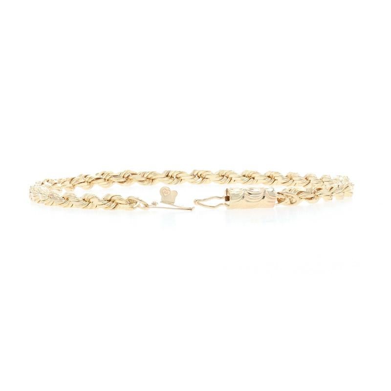 Yellow Gold Diamond Cut Rope Chain Bracelet, 14 Karat Box Clasp Women's In Excellent Condition In Greensboro, NC