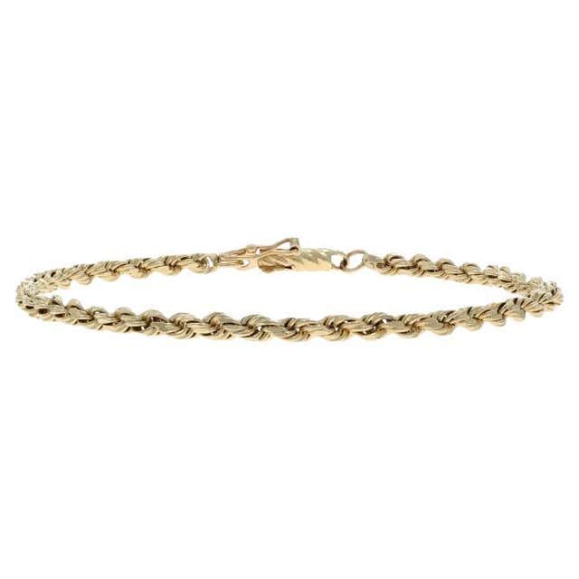 Yellow Gold Diamond Cut Rope Three Strand Chain Bracelet 7 3/4