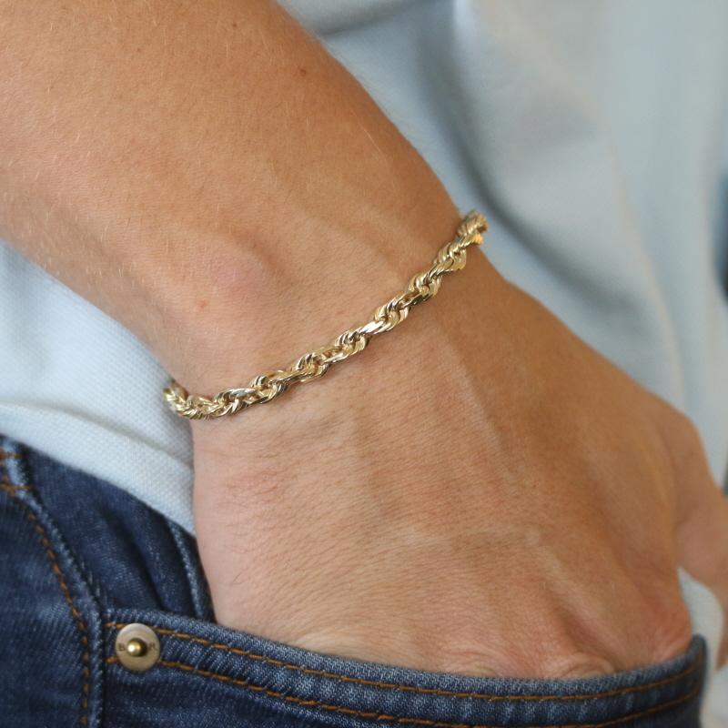 Women's Yellow Gold Diamond Cut Rope Chain Men's Bracelet 8 3/4