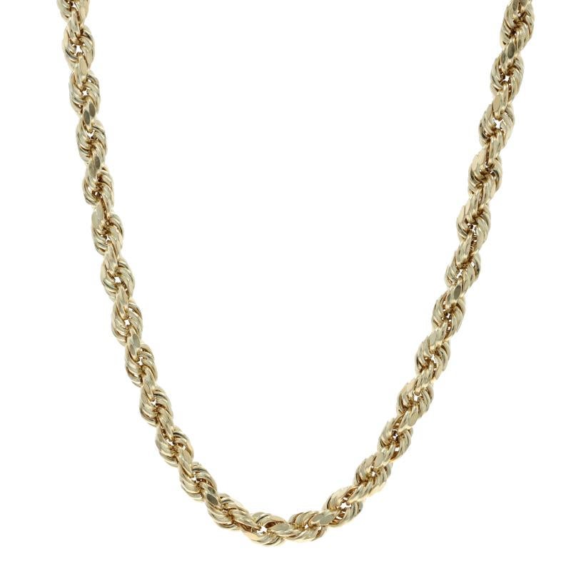 Metal Content: 10k Yellow Gold

Chain Style: Diamond Cut Rope
Necklace Style: Chain
Fastening Type: Lobster Claw Clasp

Measurements

Length: 20