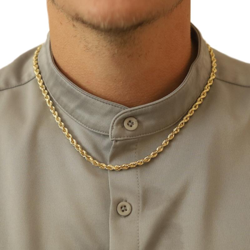Yellow Gold Diamond Cut Rope Chain Men's Necklace 20