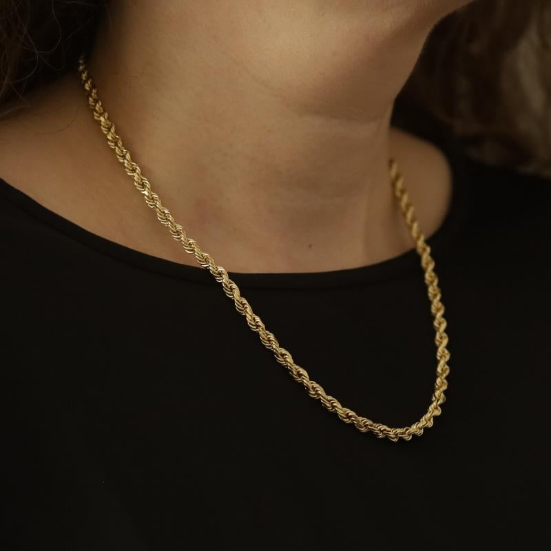 Yellow Gold Diamond Cut Rope Chain Men's Necklace 20