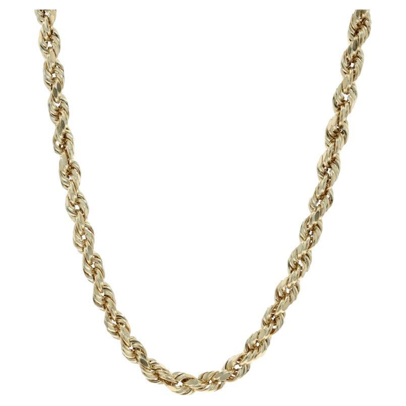 Yellow Gold Diamond Cut Rope Chain Men's Necklace 20" 10k For Sale