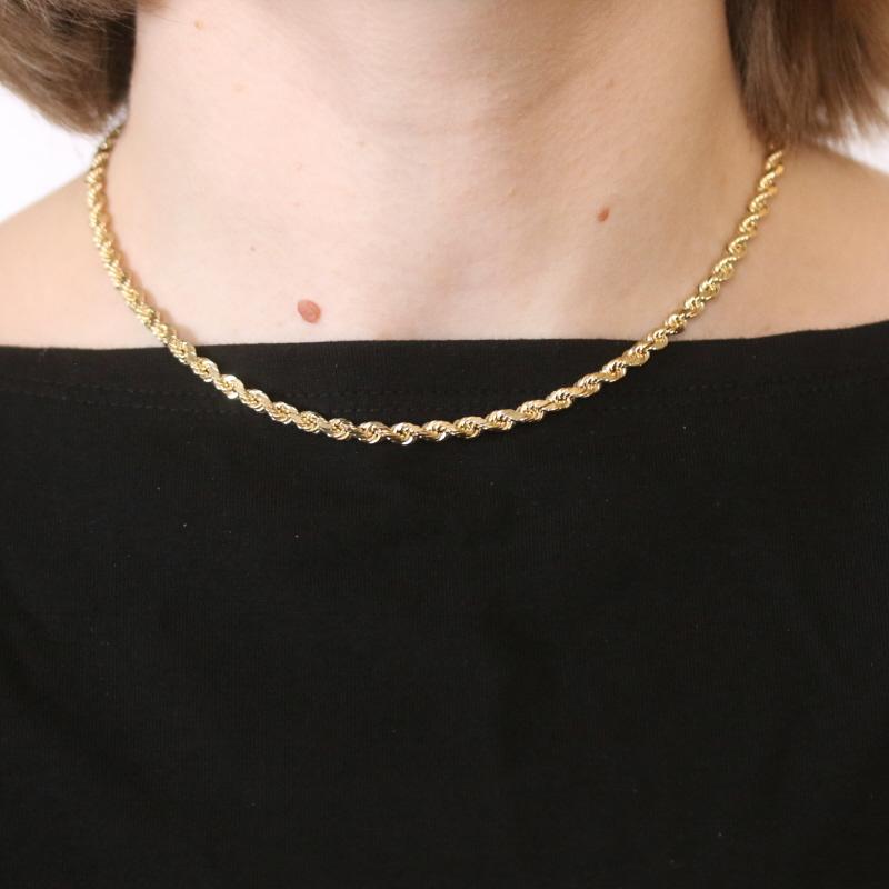 Yellow Gold Diamond Cut Rope Chain Necklace 15