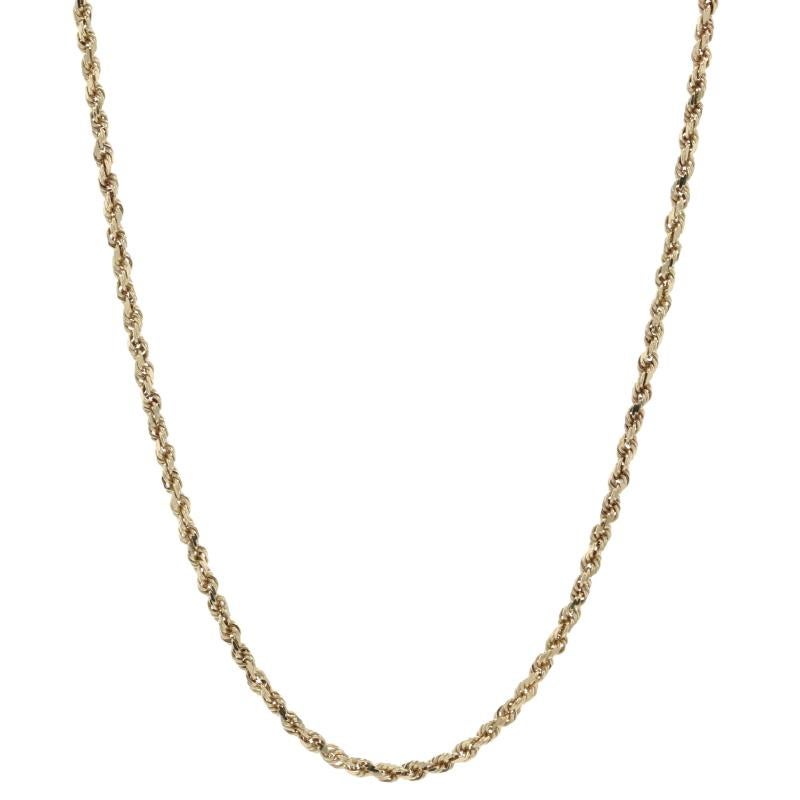 Metal Content: 10k Yellow Gold (chain) & 14k Yellow Gold (clasp)

Chain Style: Diamond Cut Rope
Necklace Style: Chain
Fastening Type: Lobster Claw Clasp

Measurements
Length: 18