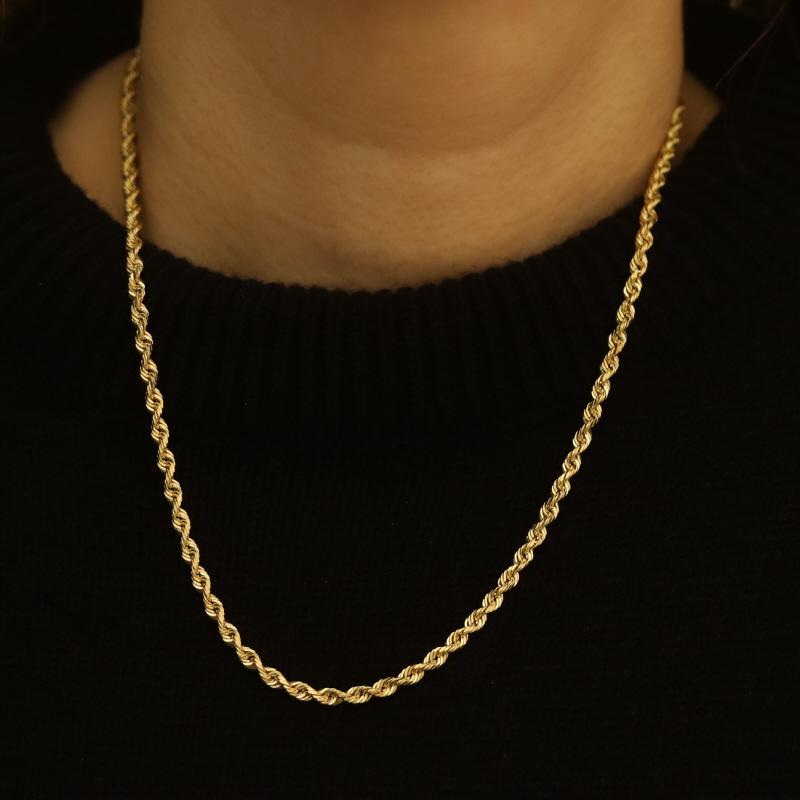Donna Yellow Gold Diamond Cut Rope Chain Necklace 19 3/4