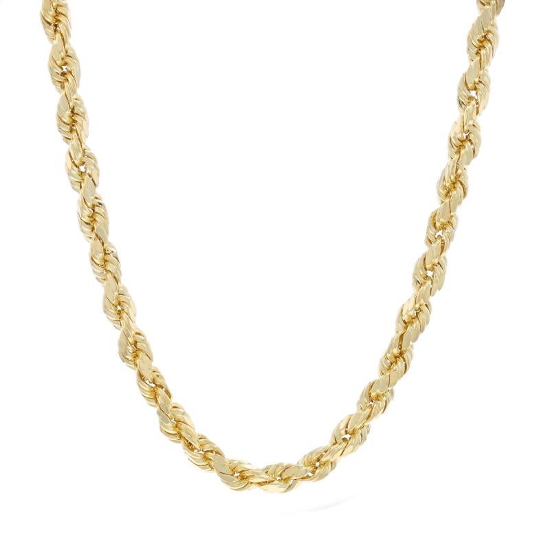 Metal Content: 10k Yellow Gold

Chain Style: Diamond Cut Rope
Necklace Style: Chain
Fastening Type: Lobster Claw Clasp

Measurements

Length: 20