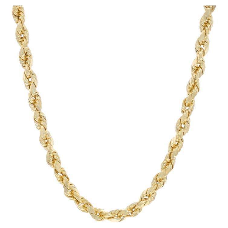 Yellow Gold Diamond Cut Rope Chain Necklace 20" - 10k For Sale