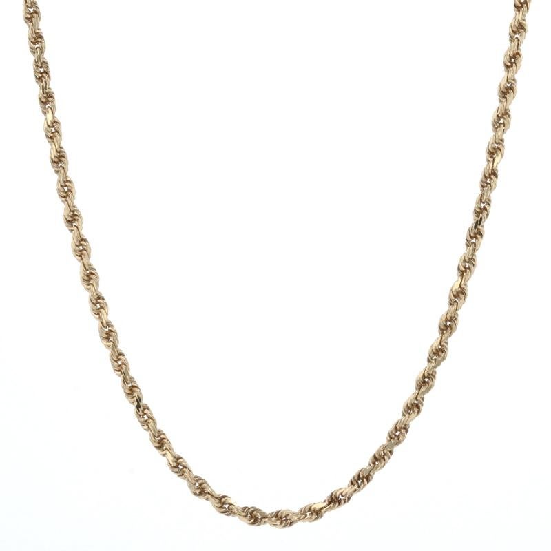Metal Content: 10k Yellow Gold

Chain Style: Diamond Cut Rope
Necklace Style: Chain
Fastening Type: Lobster Claw Clasp

Measurements
Length: 23 1/4