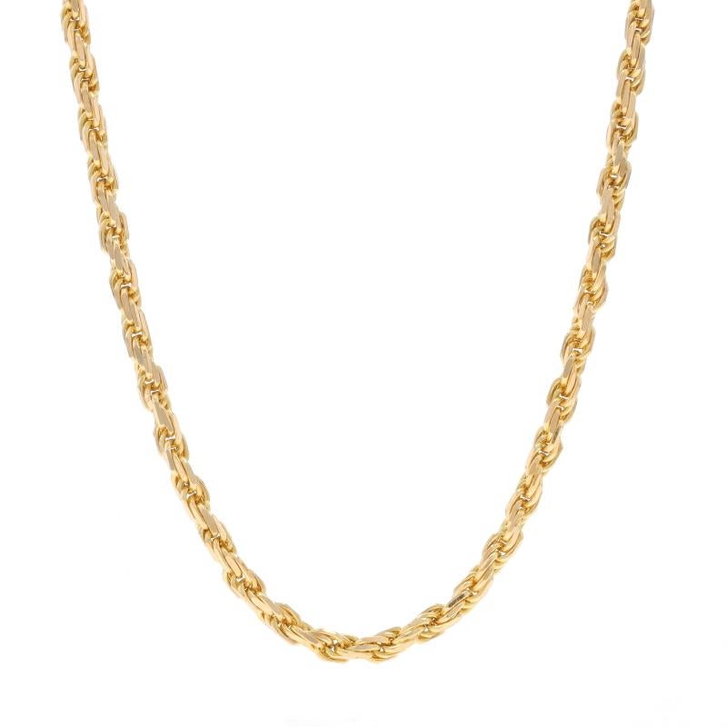 Metal Content: 14k Yellow Gold

Chain Style: Diamond Cut Rope
Necklace Style: Chain
Fastening Type: Lobster Claw Clasp

Measurements

Length: 24