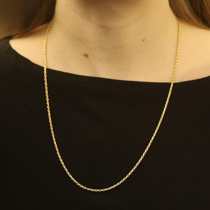 Women's Yellow Gold Diamond Cut Rope Chain Necklace 24