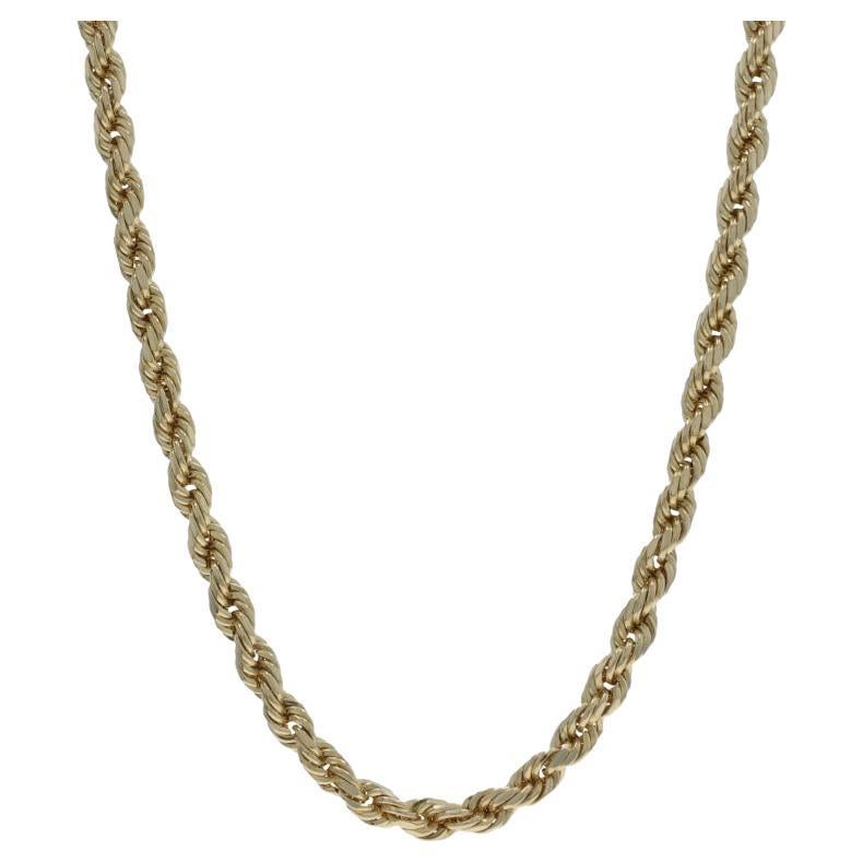 Yellow Gold Diamond Cut Rope Chain Necklace 26" - 10k For Sale