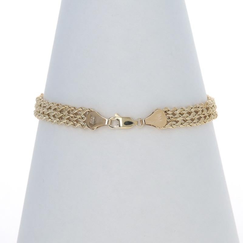 Yellow Gold Diamond Cut Rope Three Strand Chain Bracelet 7 3/4