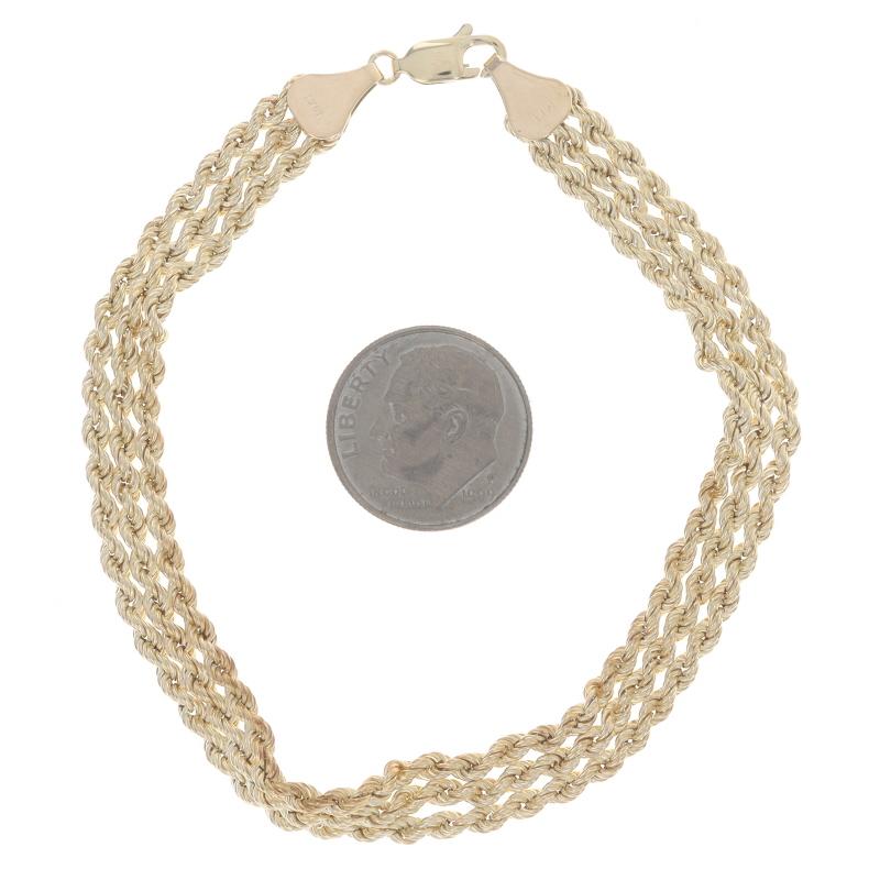 Yellow Gold Diamond Cut Rope Three Strand Chain Bracelet 7 3/4