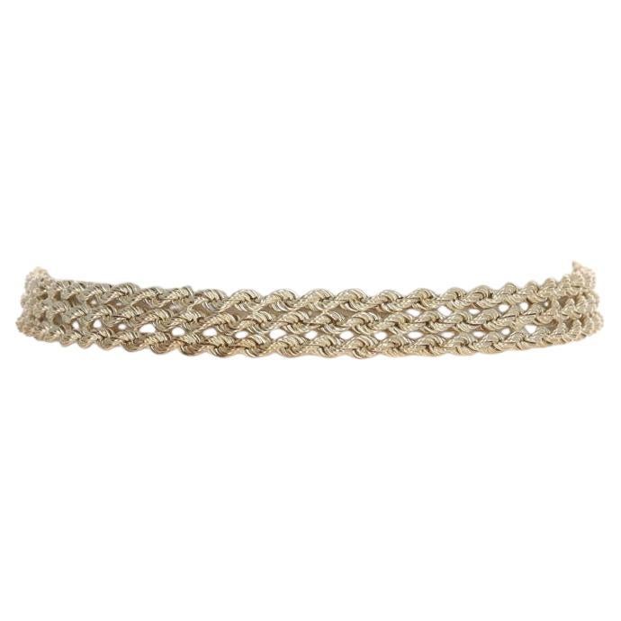 Yellow Gold Diamond Cut Rope Three Strand Chain Bracelet 7 3/4" 7 1/2" 14k For Sale