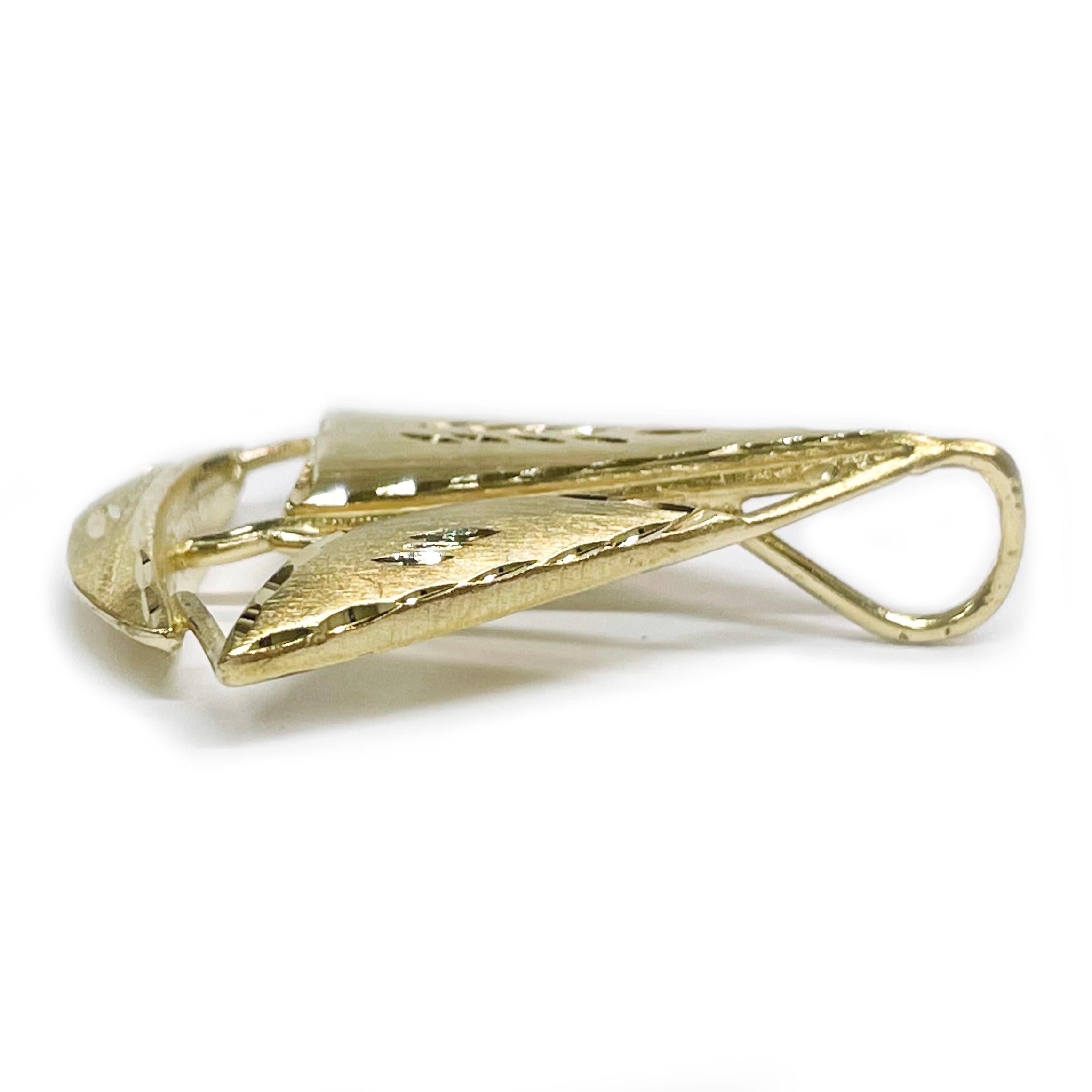 Contemporary Yellow Gold Diamond-Cut Sail Boat Pendant For Sale