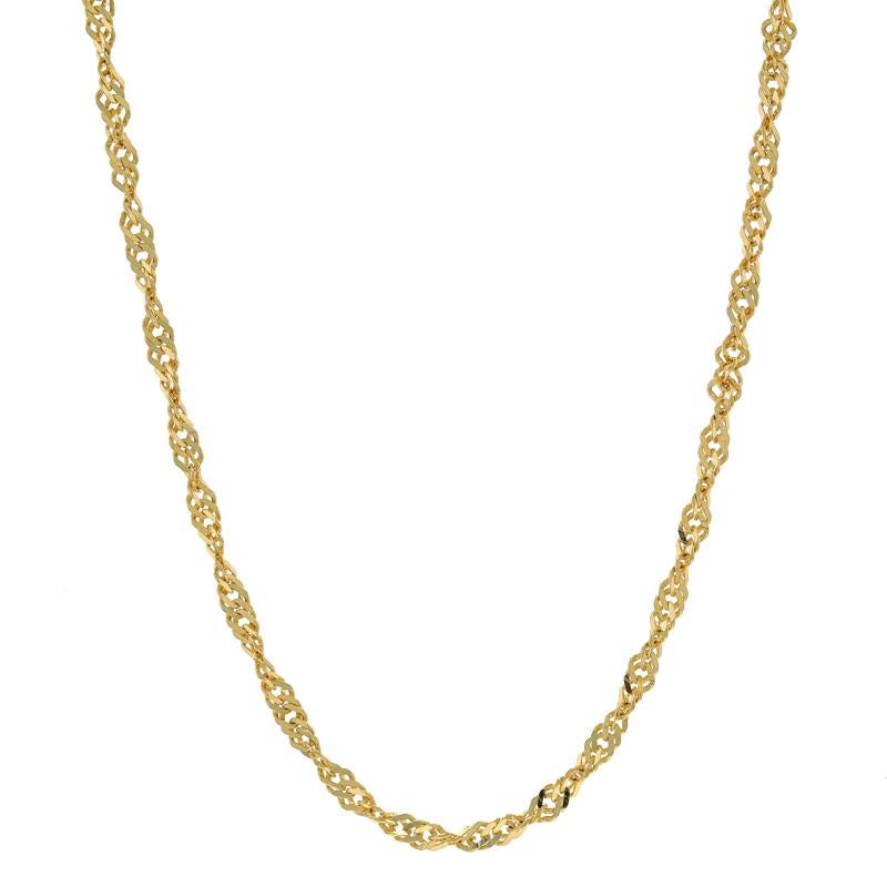 Metal Content: 14k Yellow Gold

Chain Style: Diamond Cut Singapore
Necklace Style: Chain
Fastening Type: Lobster Claw Clasp

Measurements
Length: 18