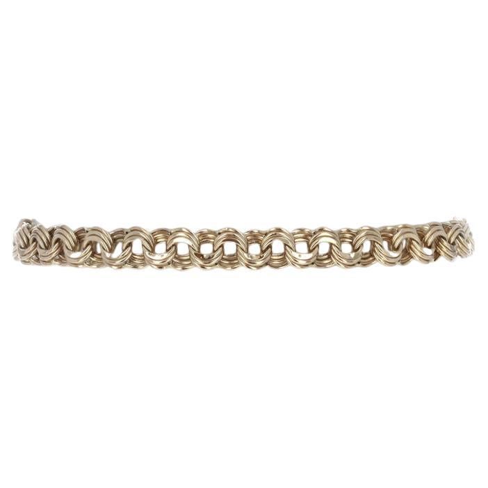 Yellow Gold Diamond Cut Triple Curb Chain Bracelet 7" - 14k Starter Charm Italy