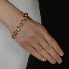 Yellow Gold Diamond Cut Triple Curb Chain Starter Charm Bracelet, 14k