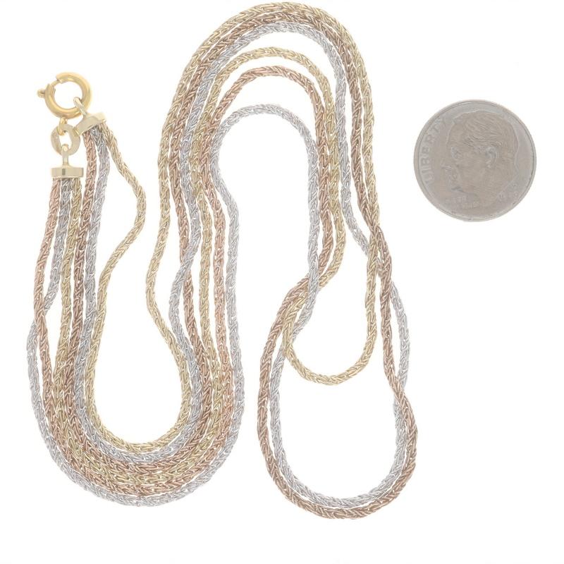 Collier à trois brins en or jaune avec chaîne à queue de renard torsadée et ornée de diamants 16 1/4