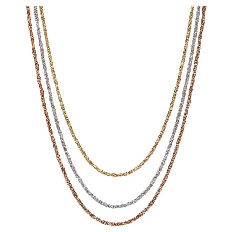 Yellow Gold Diamond Cut Twisted Foxtail Chain Triple Strand Necklace 16 1/4" 14k