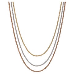 Yellow Gold Diamond Cut Twisted Foxtail Chain Triple Strand Necklace 16 1/4" 14k