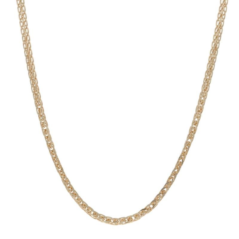 Contenido de metal: Oro amarillo de 14 quilates

Estilo de cadena: Trigo corte diamante
Estilo de collar: Cadena
Tipo de cierre: Cierre de pinza de langosta

Medidas

Longitud: 18
Anchura: 1/16