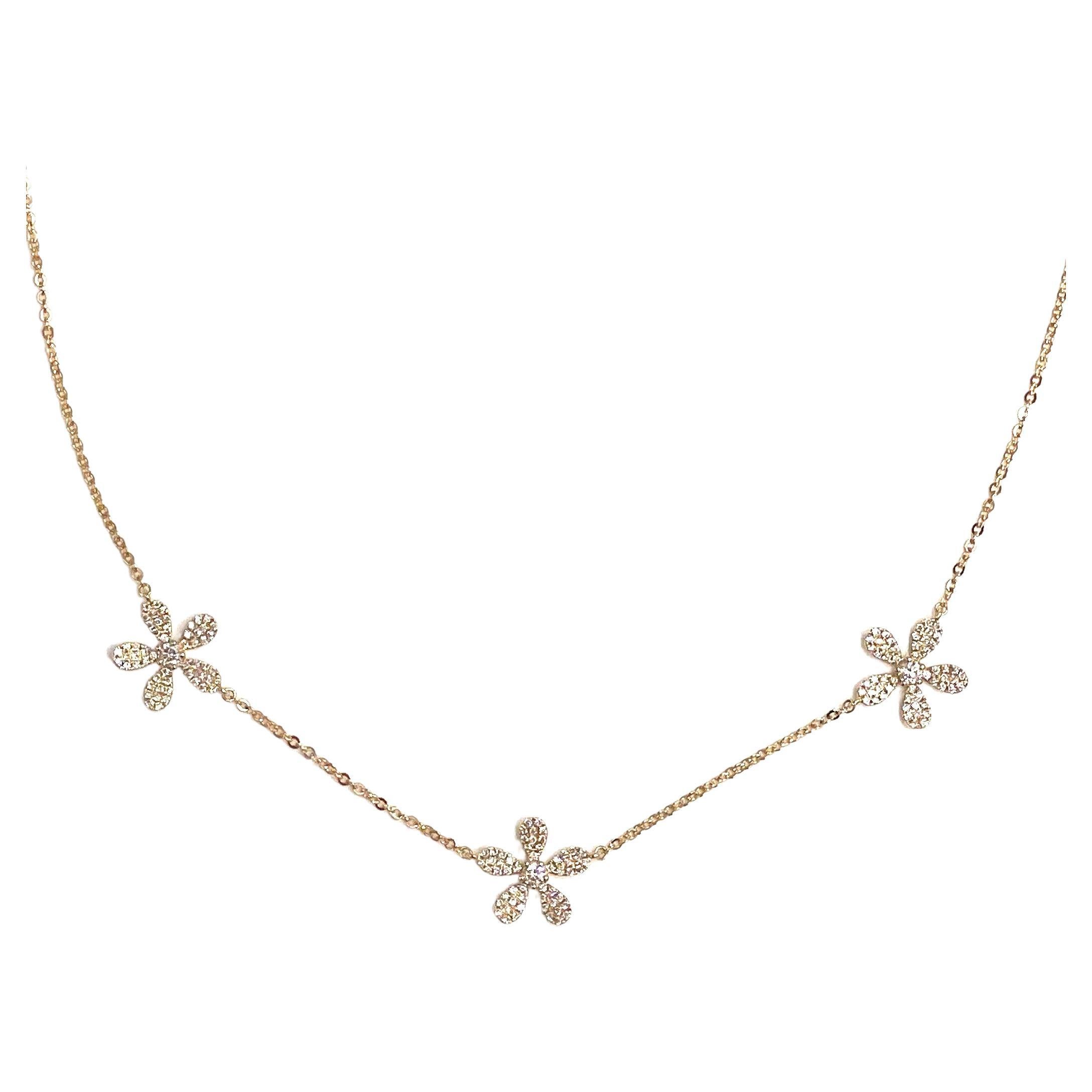 Yellow Gold Diamond Daisy Flower Necklace