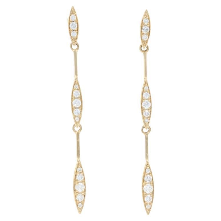 Yellow Gold Diamond Dangle Drop Earrings - 14k Round Brilliant .20ctw For Sale