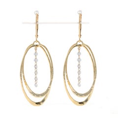 Yellow Gold Diamond Dangle Earrings - 14k Rnd .60ctw Hammered Oval Hoops Pierced