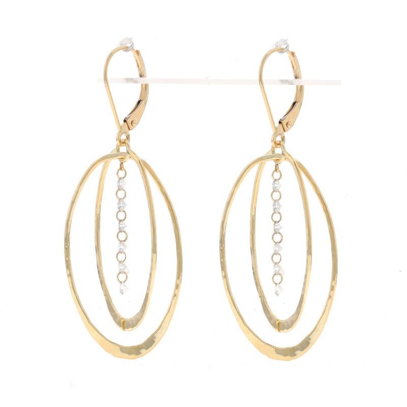 Taglio ovale Orecchini pendenti in oro giallo con diamanti - 14k Rnd .60ctw Hammered Oval Hoops Pierced in vendita