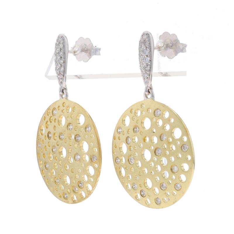 Round Cut Yellow Gold Diamond Dangle Earrings - 14k Round .50ctw Matte Circles Pierced For Sale