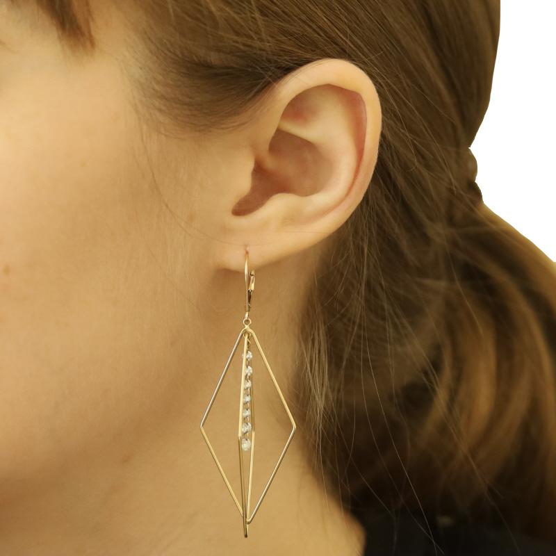 Orecchini pendenti in oro giallo con diamanti - 14k Round .86ctw Geometric Pierced In condizioni Nuovo in vendita a Greensboro, NC