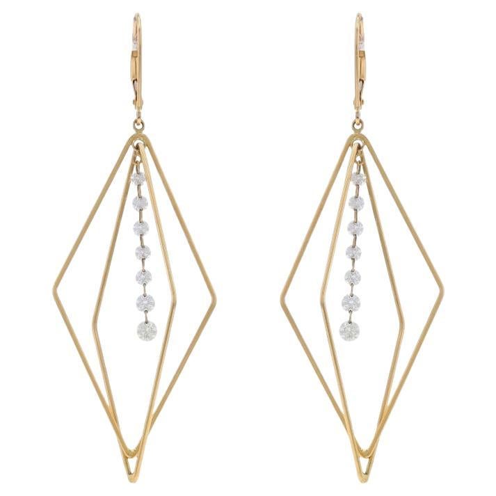Yellow Gold Diamond Dangle Earrings - 14k Round .86ctw Geometric Pierced