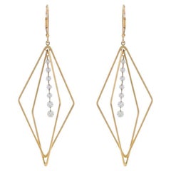 Yellow Gold Diamond Dangle Earrings - 14k Round .86ctw Geometric Pierced