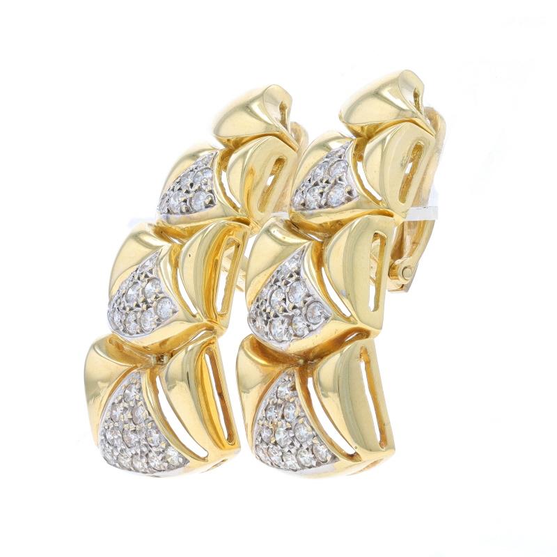 Taglio rotondo Orecchini pendenti in oro giallo con diamanti - 18k Round 1.08ctw Geometric Clip-Ons in vendita